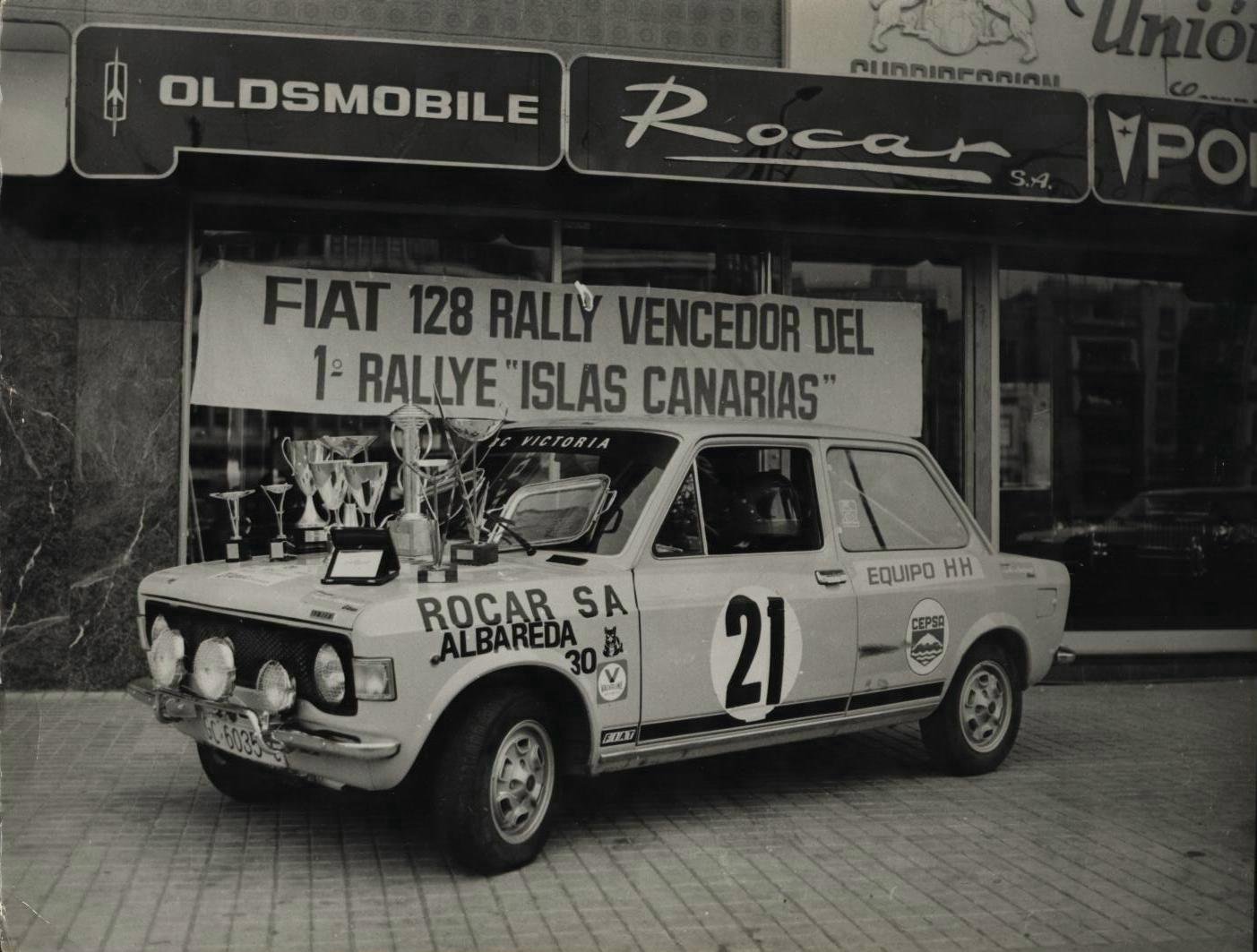 Ganador del I Rallye Islas Canarias de 1973: Jose Manuel Ucha y Jesús Segura con el Fiat 128 Rally